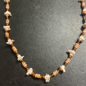 Shell and Peach Micro beaded necklace .. unisex